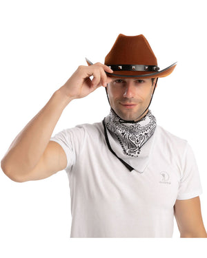 Brown Hat with 3 Bandanas