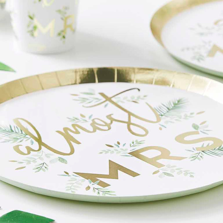 Botanical Hen Party Gold Foiled Paper Almost Mrs Plates Pack of 8