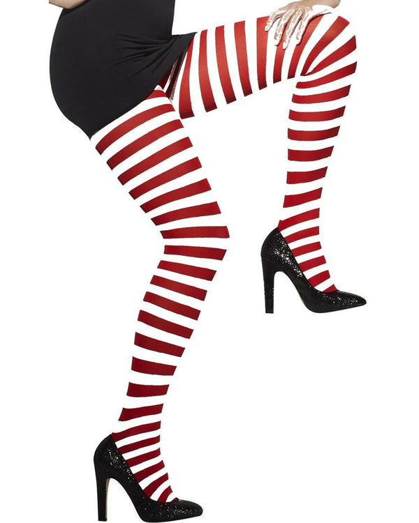 Christmas Red and White Striped Opaque Tights