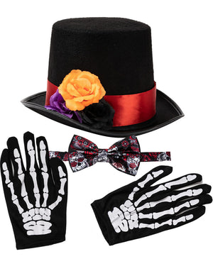 Day of the Dead Short Gloves Hat and Bow Tie