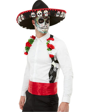 Day Of The Dead Red Sombrero Holster and Cummerbund Set