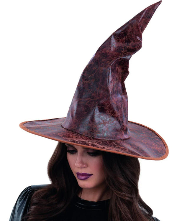 Distressed Brown Mock Leather Wizard Hat