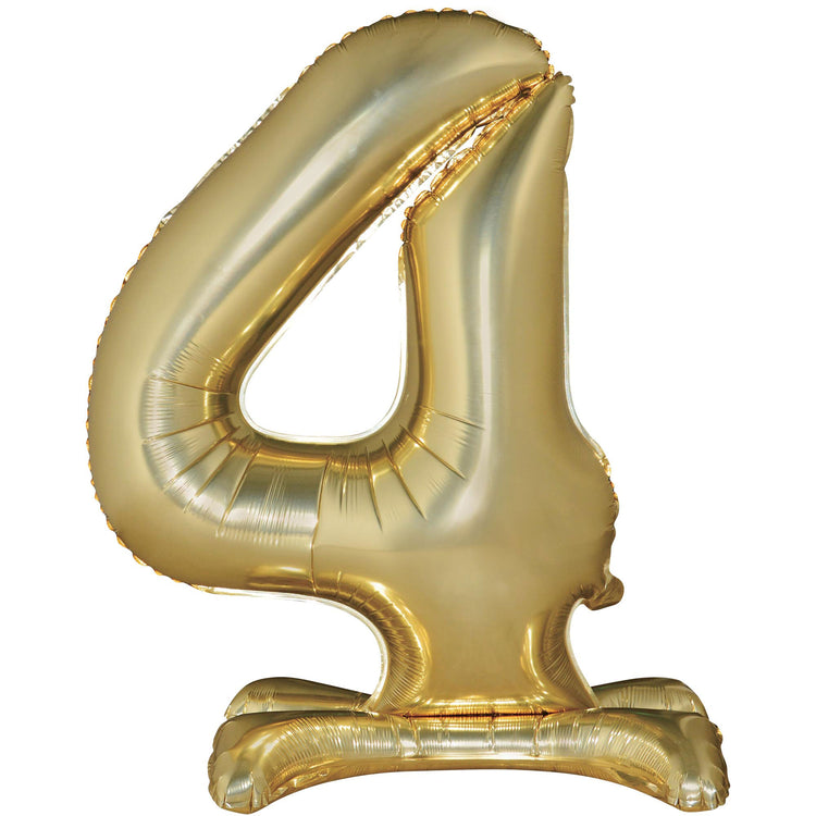 Large Number 4 Standing White Gold Foil Balloon