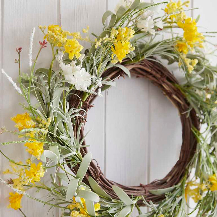 Eggciting Easter Yellow Artificial Flower Foliage Spring Wreath