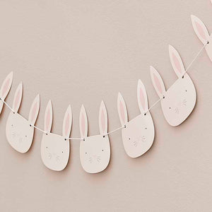 Eggciting Easter Pink & White Easter Bunny Face Bunting 2m