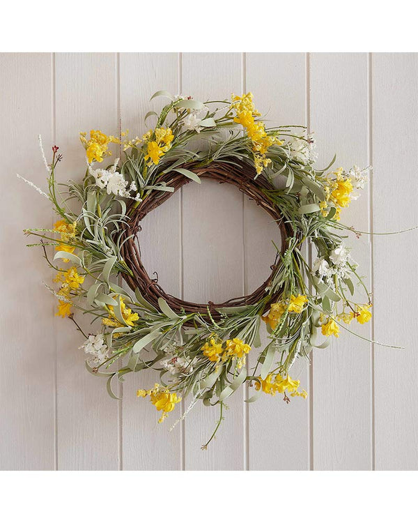 Eggciting Easter Yellow Artificial Flower Foliage Spring Wreath