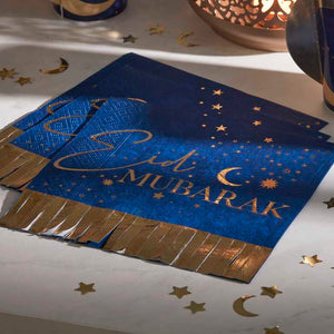 Eid Paper Napkins Mubarak Fringe Napkins Navy and Gold