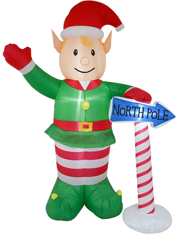 Elf with North Pole Sign Christmas Lawn Inflatable 2.4m