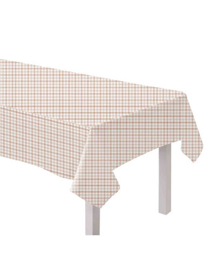 Gingham White Sand Paper Tablecover