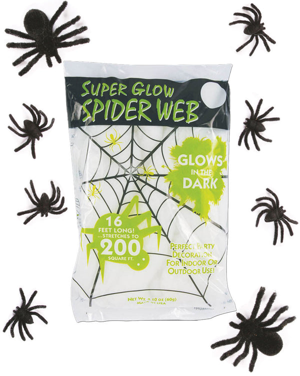 Glow in the Dark Spider Web 60g with Bonus Spiders