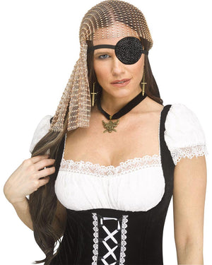 Gold Pirate Headscarf Eye Patch Choker and Earring Bling Set