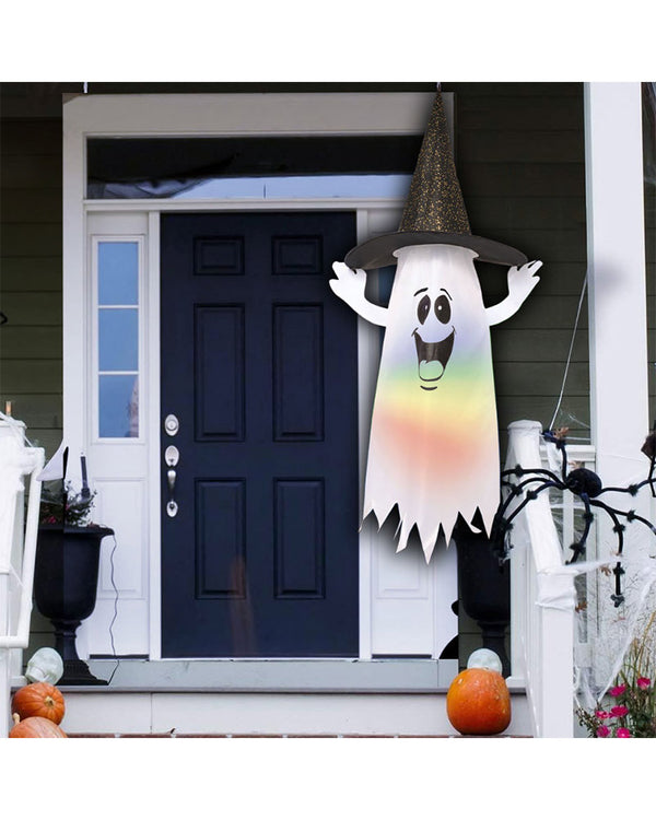 Hanging Light Up Ghost with Witch Hat 1.5m