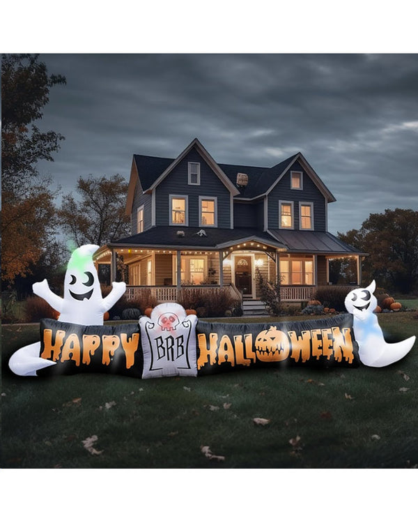 Happy Halloween with Ghosts Sign Lawn Inflatable 3.6m