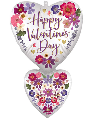 Happy Valentines Day Pressed Flowers 78cm SuperShape Foil Balloon