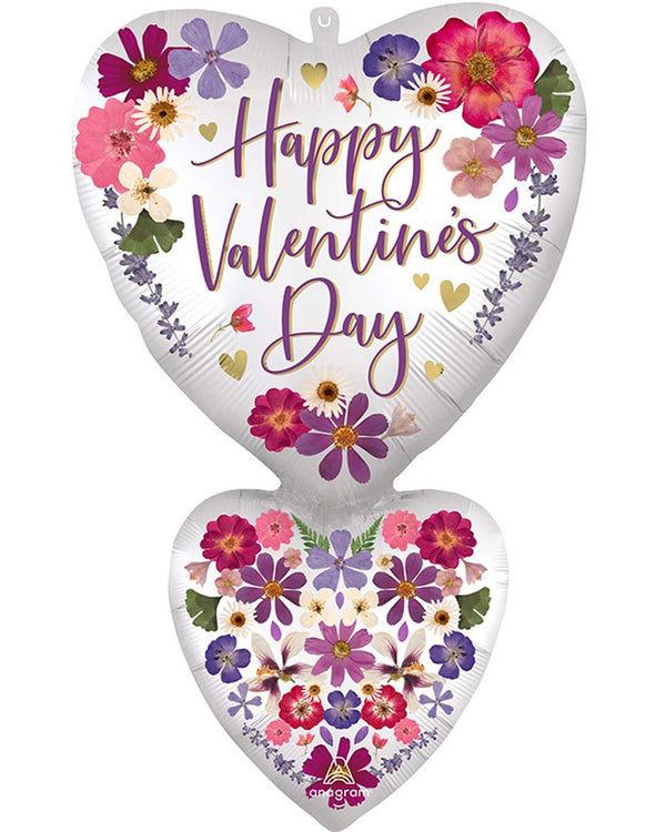 Happy Valentines Day Pressed Flowers 78cm SuperShape Foil Balloon