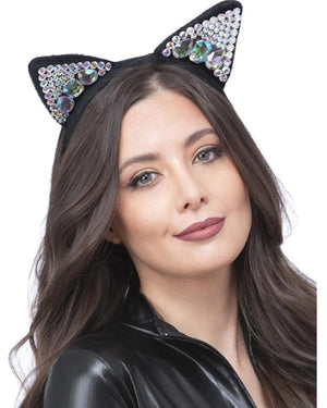 Jewelled Black Cat Ear Headband