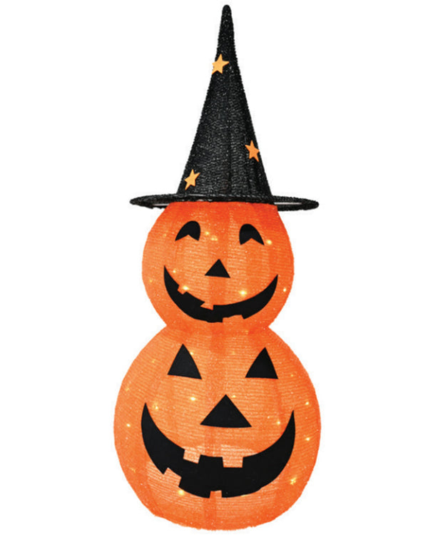 LED Mesh Pumpkin Stack With Witch Hat Decoration 95cm