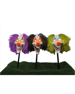 Light Up Clown Head Stake Battery Operated 80cm Pack of 3