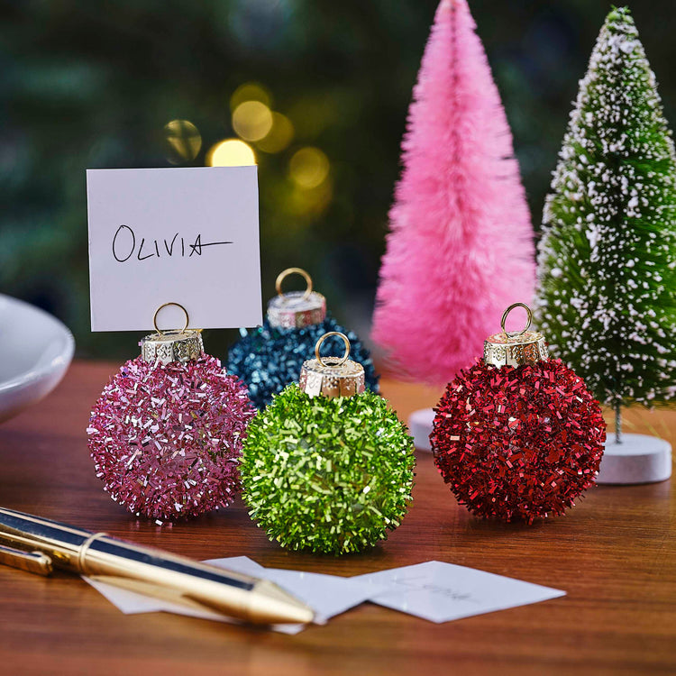 Merry & Bright Tinsel Bauble Place Card Holders Pack of 4
