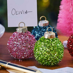Merry & Bright Tinsel Bauble Place Card Holders Pack of 4