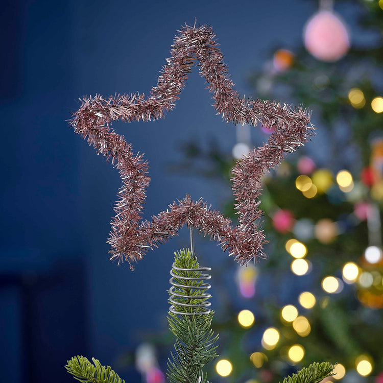 Merry & Bright Pink Tinsel Christmas Star Tree Topper