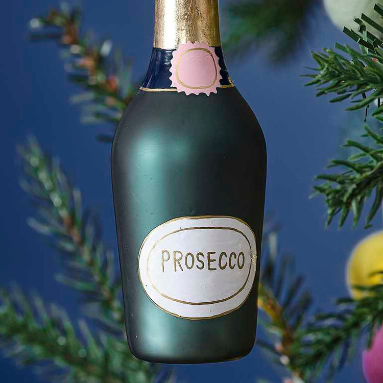 Merry & Bright Christmas Novelty Prosecco Bottle Hanging Tree Decoration