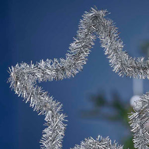 Merry & Bright Christmas Silver Tinsel Star Tree Topper