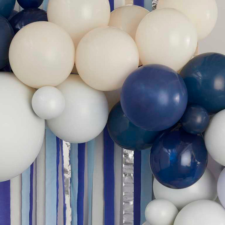 Mix It Up Balloon Backdrop Balloon Arch & Streamers Blue & Cream Pack of 109