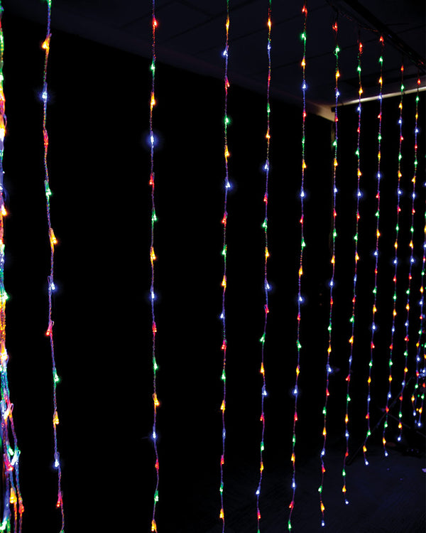 Multi Coloured Cascading Curtain LED Lights 3m