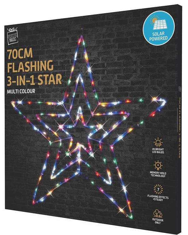 Christmas Solar Multi-Coloured Flashing 3-In-1 Star Tubelight 70cm