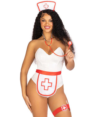 Nurse Apron Headband Stethoscope Garter and Syringe Pen Set