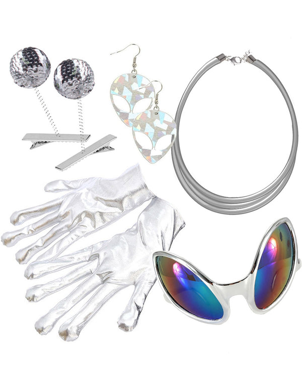 Out of this World Alien Clips Gloves Necklace Earrings and Glasses Set