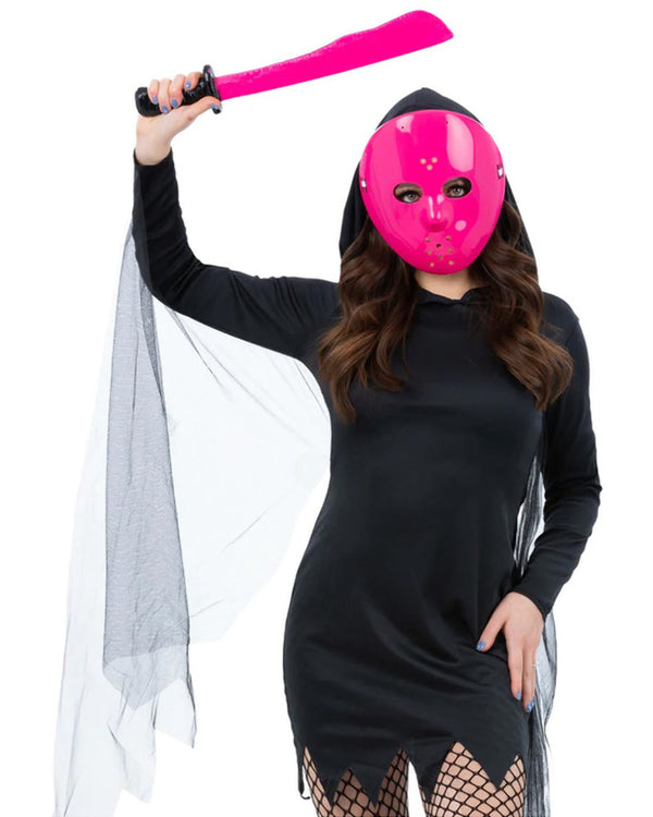 Pink Hockey Mask and Plastic Machete Set