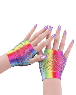 Rainbow Fishnet Gloves