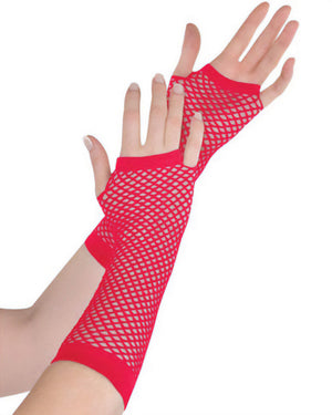 Red Long Fishnet Gloves