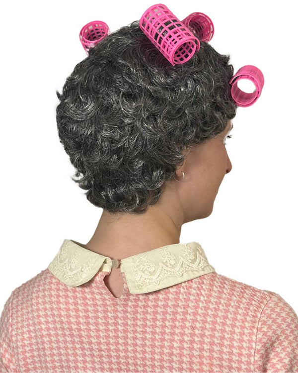 Retro Housewife Short Grey Wig with Curlers