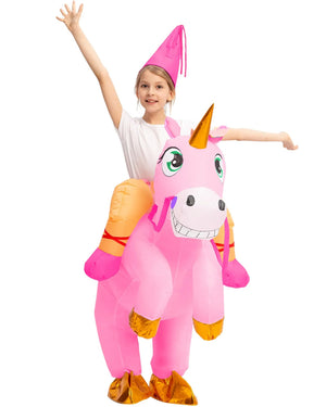 Riding A Pink Unicorn Inflatable Kids Costume