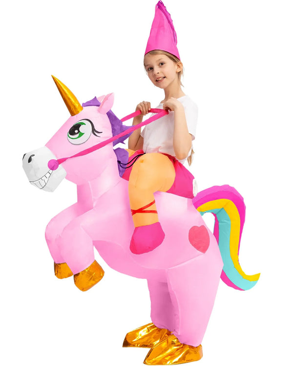 Riding A Pink Unicorn Inflatable Kids Costume