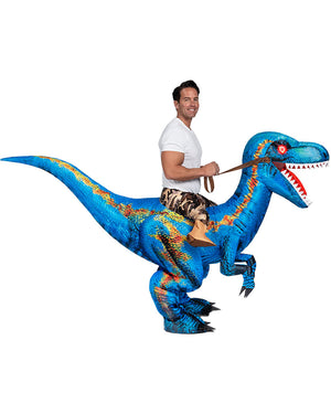 Riding A Raptor Blue Inflatable Adults Costume