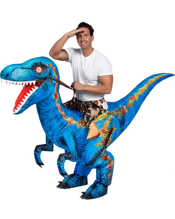 Riding A Raptor Blue Inflatable Adults Costume