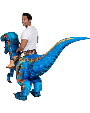 Riding A Raptor Blue Inflatable Adults Costume