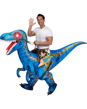 Riding A Raptor Blue Inflatable Adults Costume