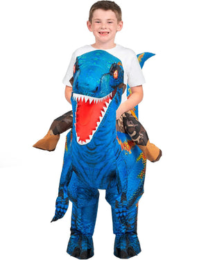 Riding A Raptor Blue Inflatable Kids Costume