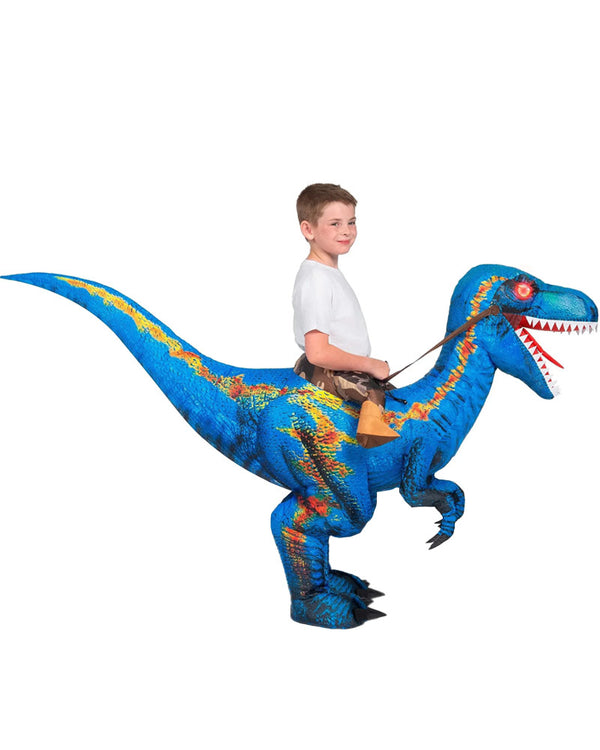 Riding A Raptor Blue Inflatable Kids Costume