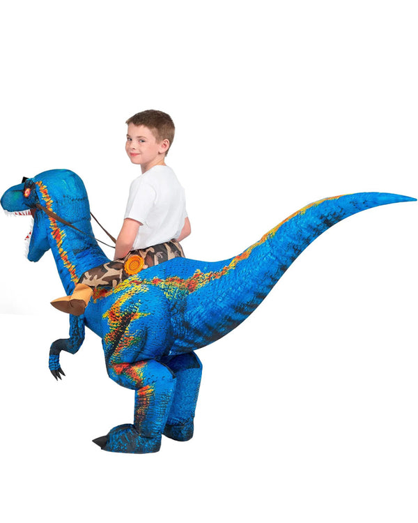 Riding A Raptor Blue Inflatable Kids Costume