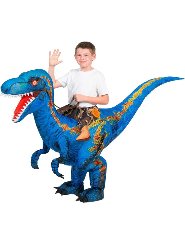 Riding A Raptor Blue Inflatable Kids Costume