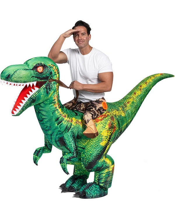 Riding A Raptor Green Inflatable Adults Costume