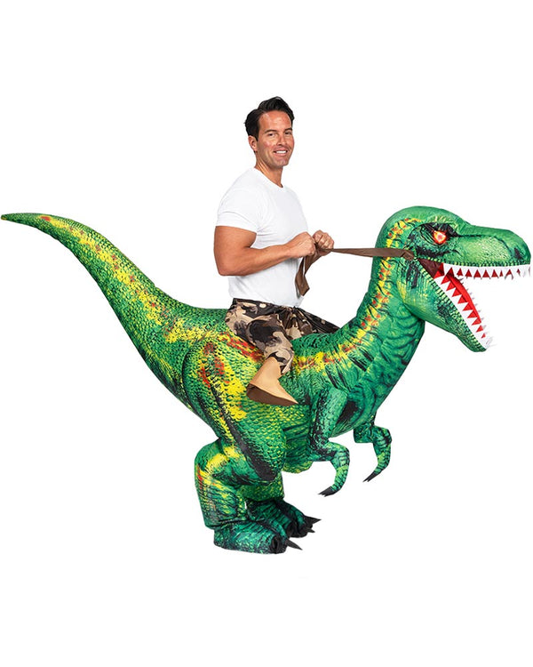 Riding A Raptor Green Inflatable Adults Costume