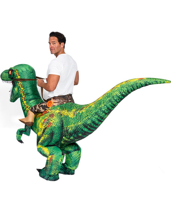 Riding A Raptor Green Inflatable Adults Costume