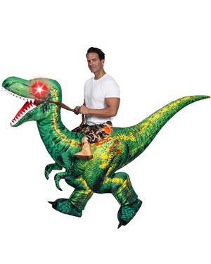 Riding A Raptor Green Inflatable Adults Costume